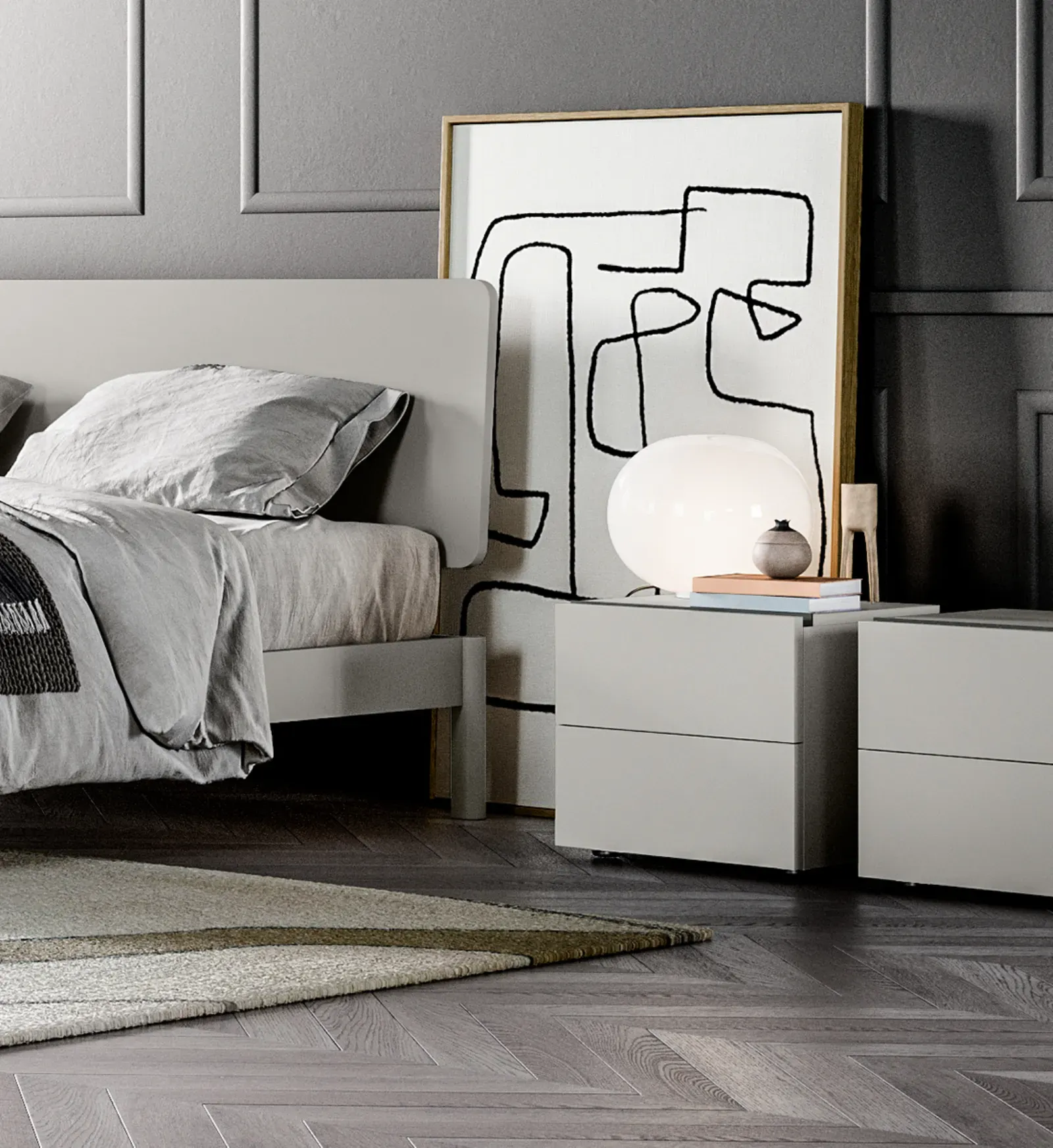 Comodino Line Dielle Modus con lampada, vista ravvicinata