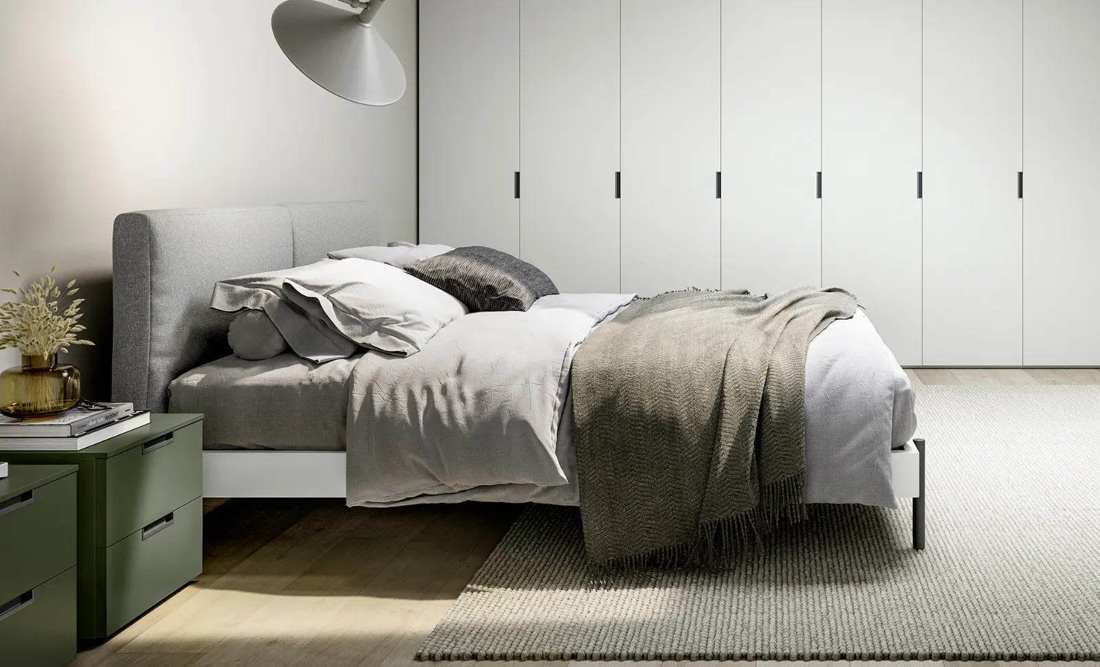 Comodino Logic Dielle Modus verde accanto al letto