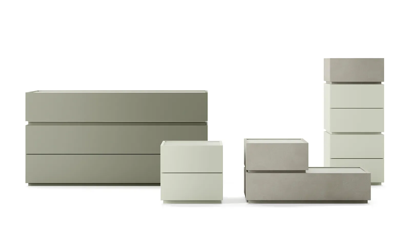 Comò, comodini e settimanale My Box Dielle Modus, su fondo bianco