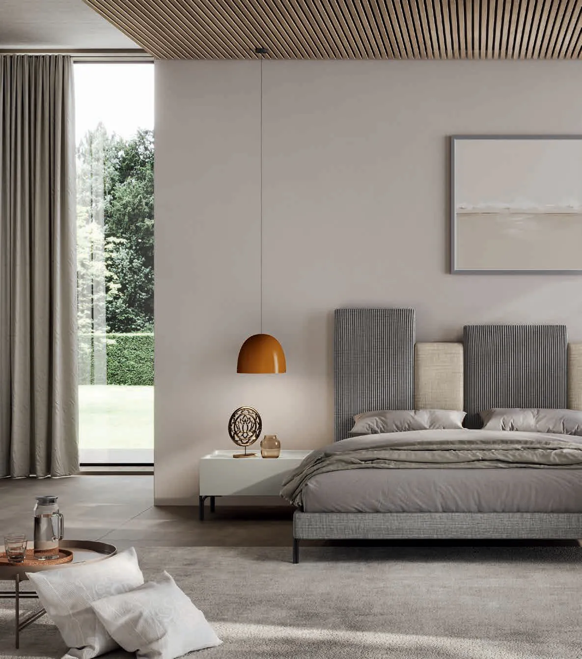 Letto Funny grigio della camera Gaia Euro Design con lampada a sospensione