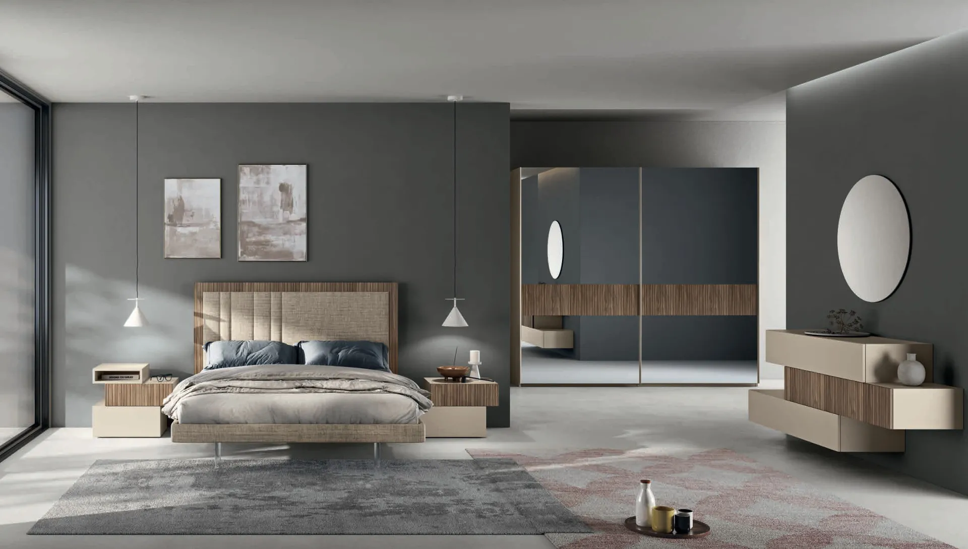 Camera Bepop Euro Design B02 con letto Bepop e moduli beige e noce rigato