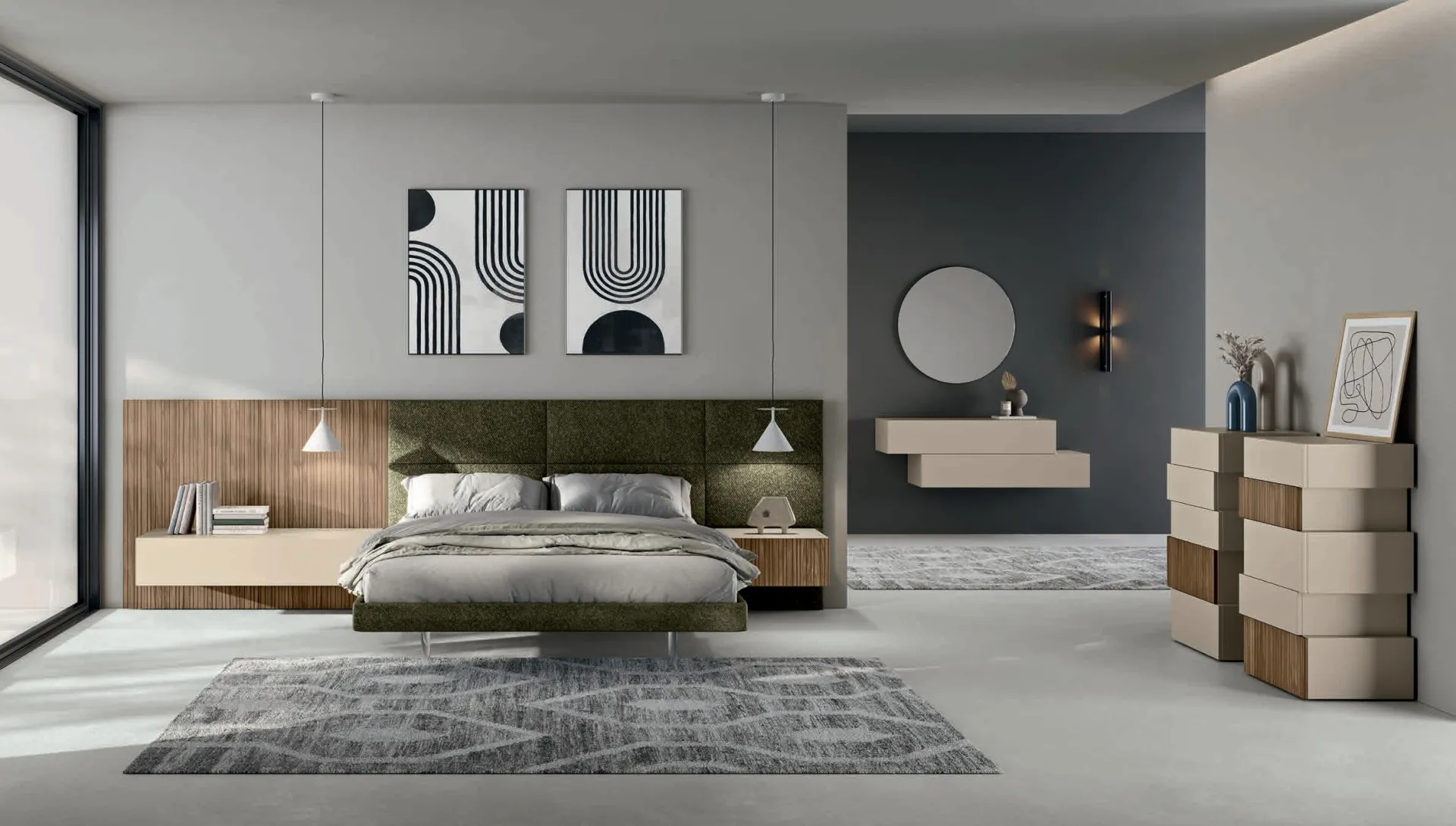 Letto Groove con moduli sospesi Bepop Euro Design beige e noce rigato