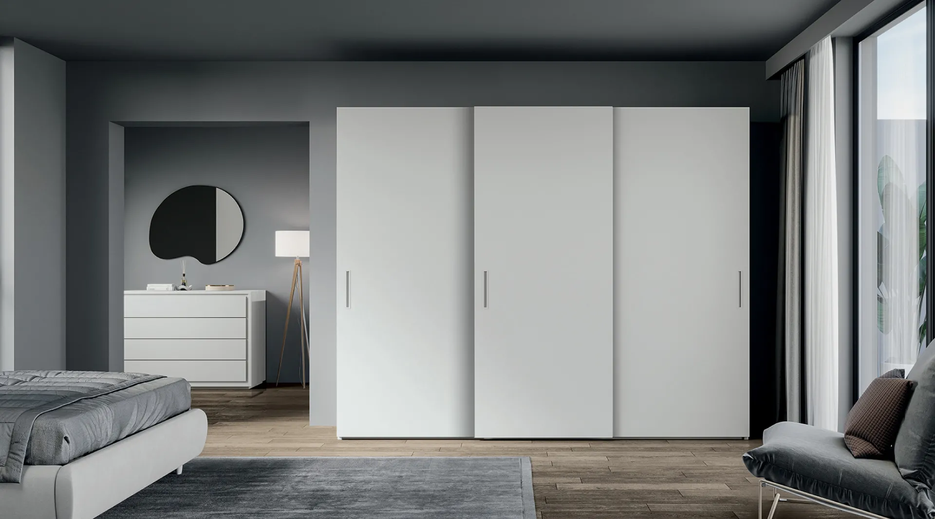 Armadio componibile Modular 360 Euro Design a tre ante scorrevoli laccate bianche