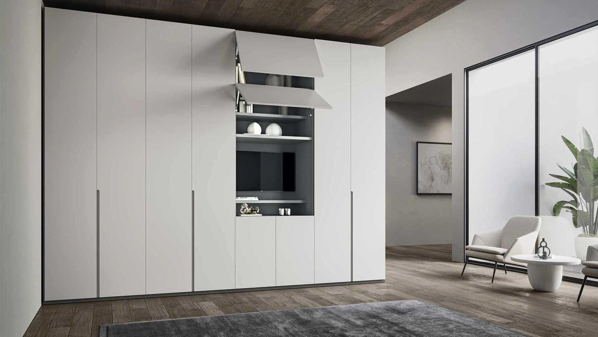 Armadio Modular 360 Euro Design con vano TV e ante vasistas