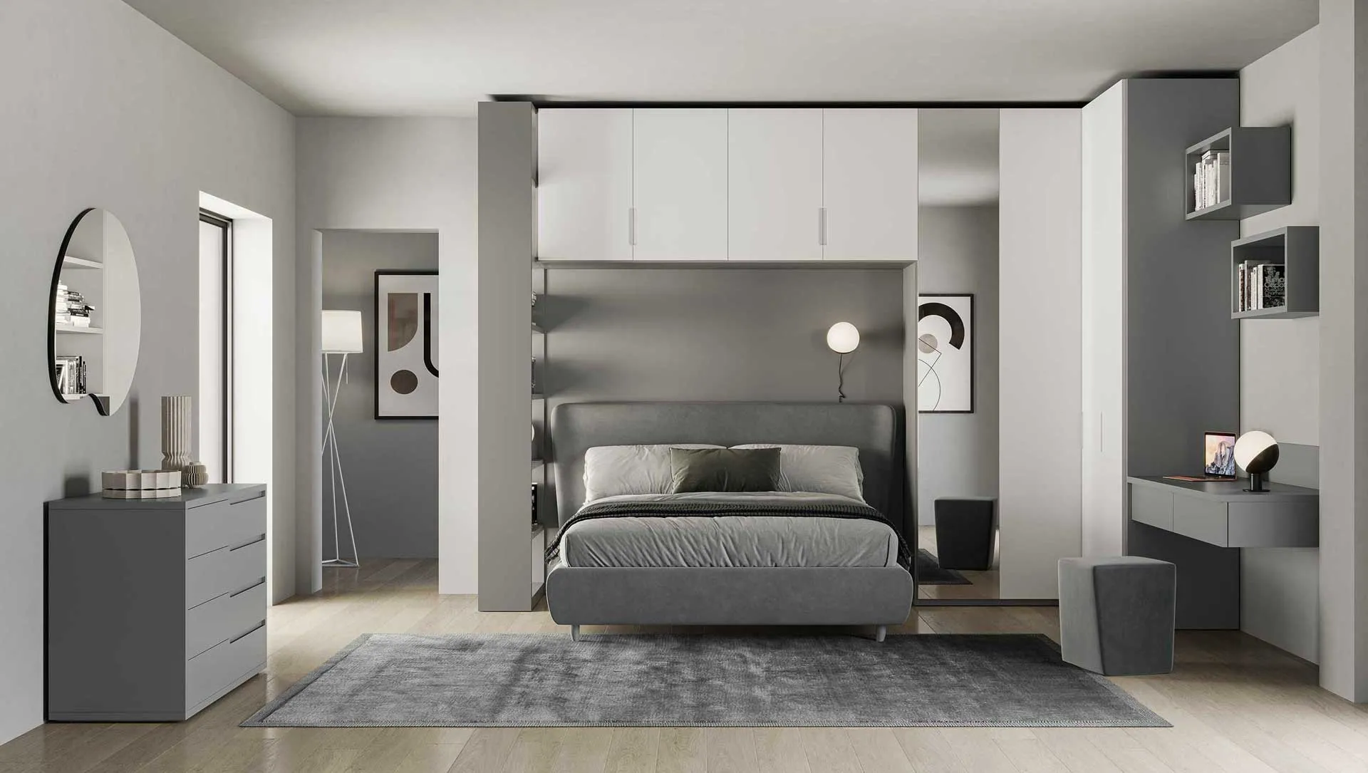 Armadio a ponte Modular 360 Euro Design bianco e grigio con libreria
