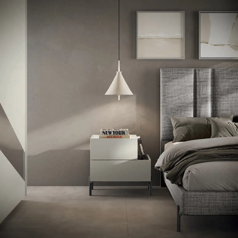 Letto Vibe Euro Design in tessuto Horizont con comodino grigio Gaia