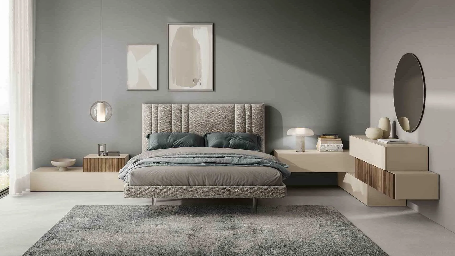 Letto imbottito Wave Euro Design con testata a disegno geometrico