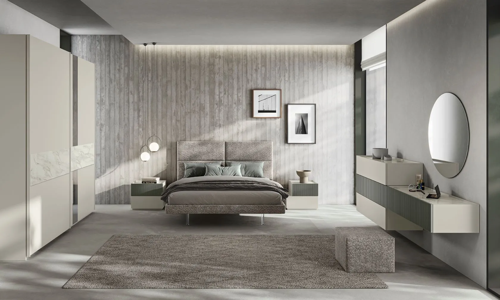 Letto imbottito Groove Euro Design nella composizione G04 con boiserie