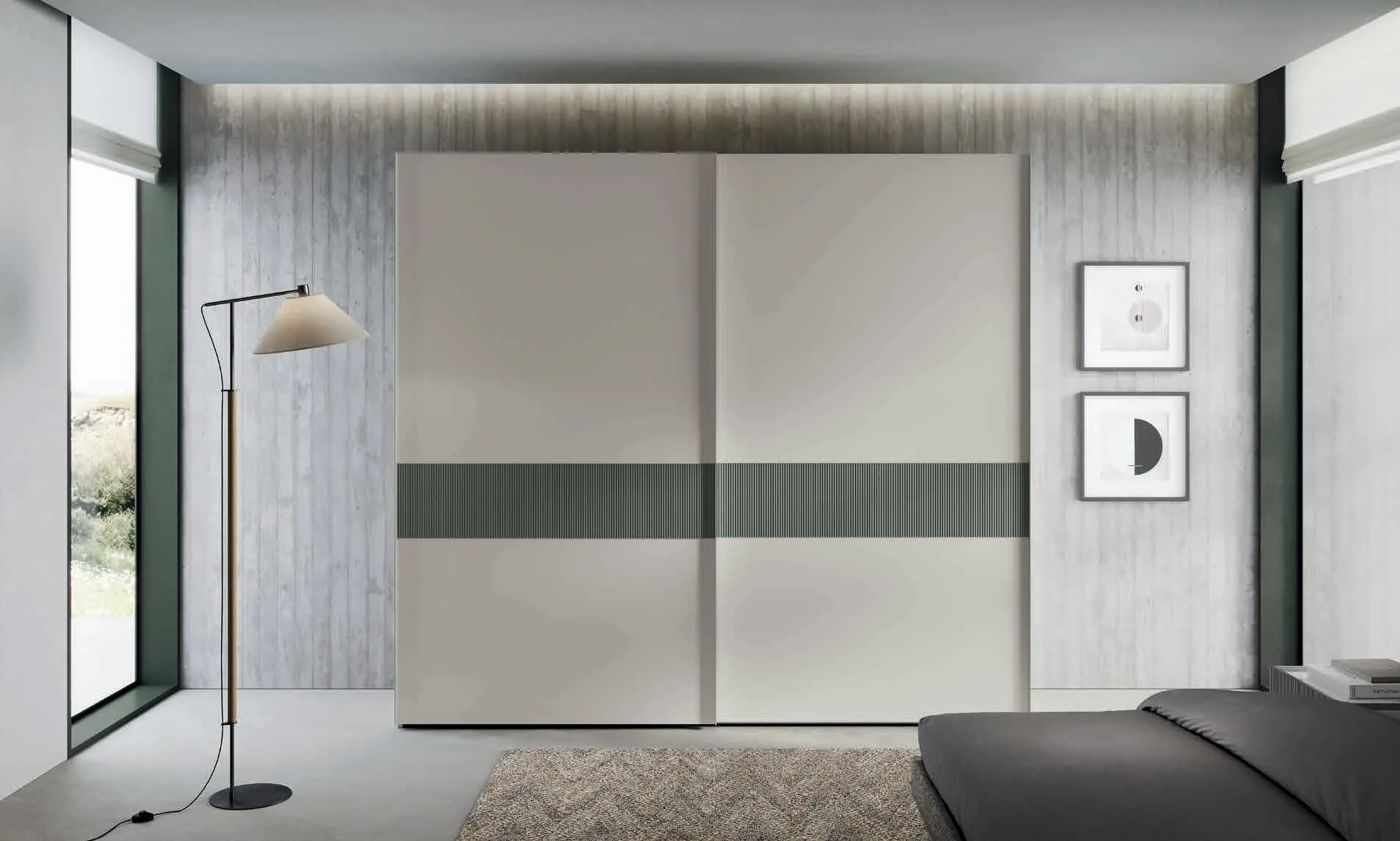 Armadio Groove Euro Design grigio con fascia orizzontale in camera