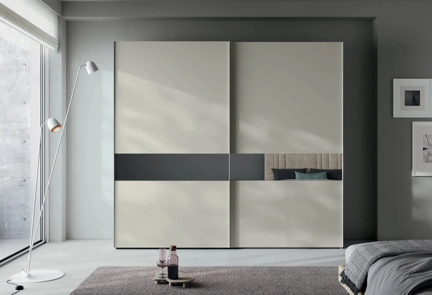 Armadio scorrevole Groove Euro Design con fascia scura sulle ante