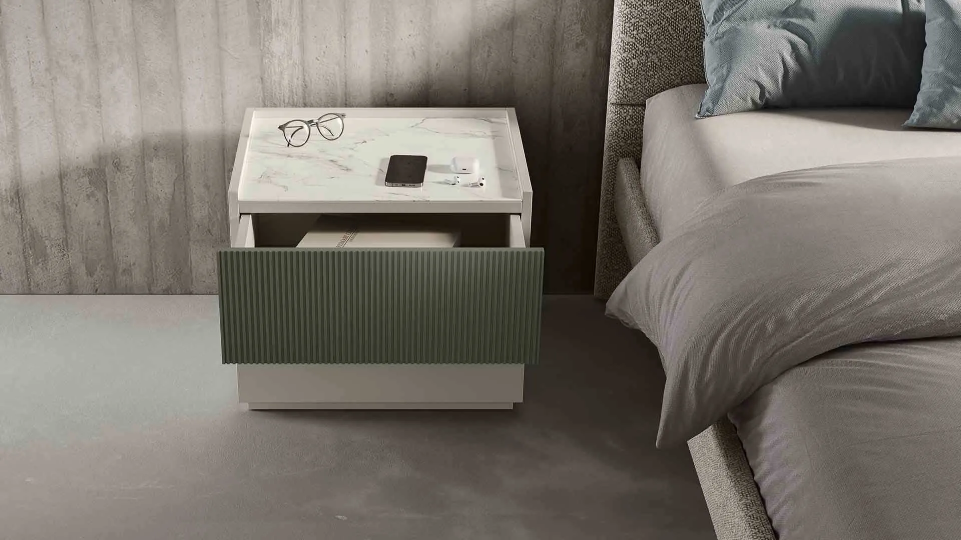 Comò e comodini Groove Euro Design con frontali fresati