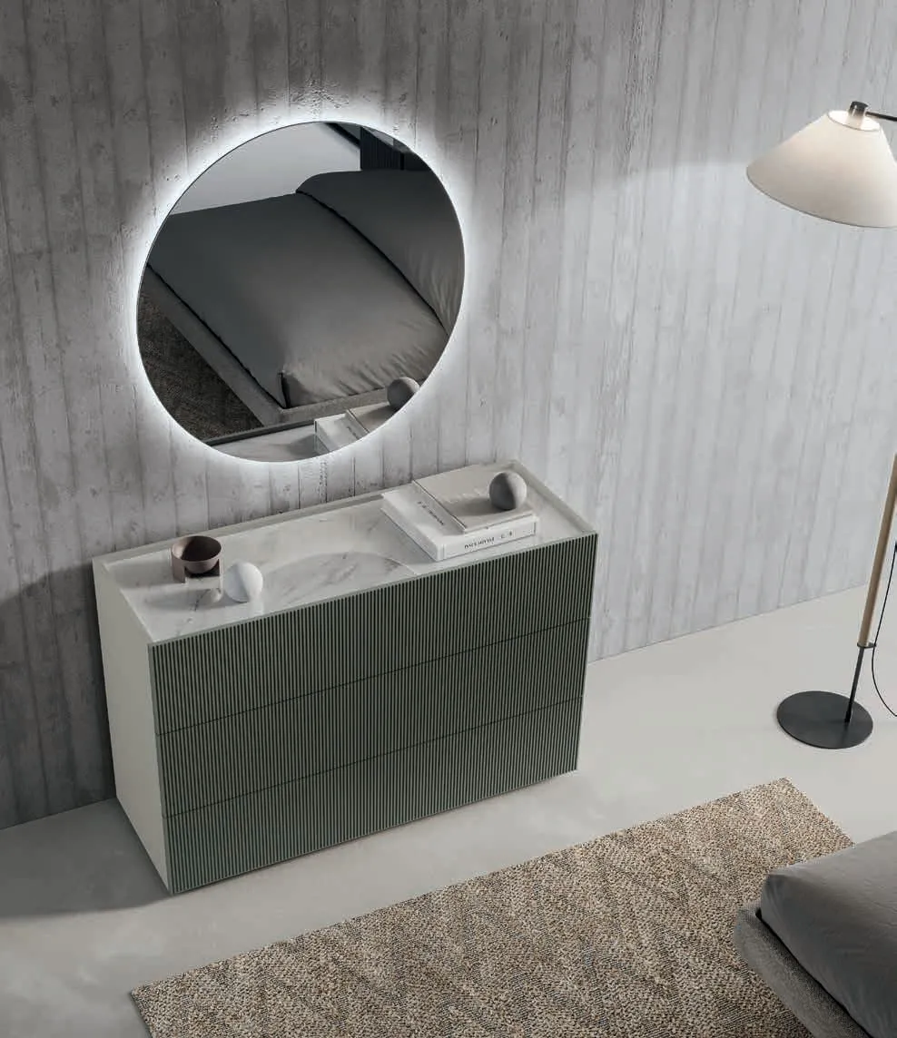 Comò Groove Euro Design grigio con specchio tondo illuminato