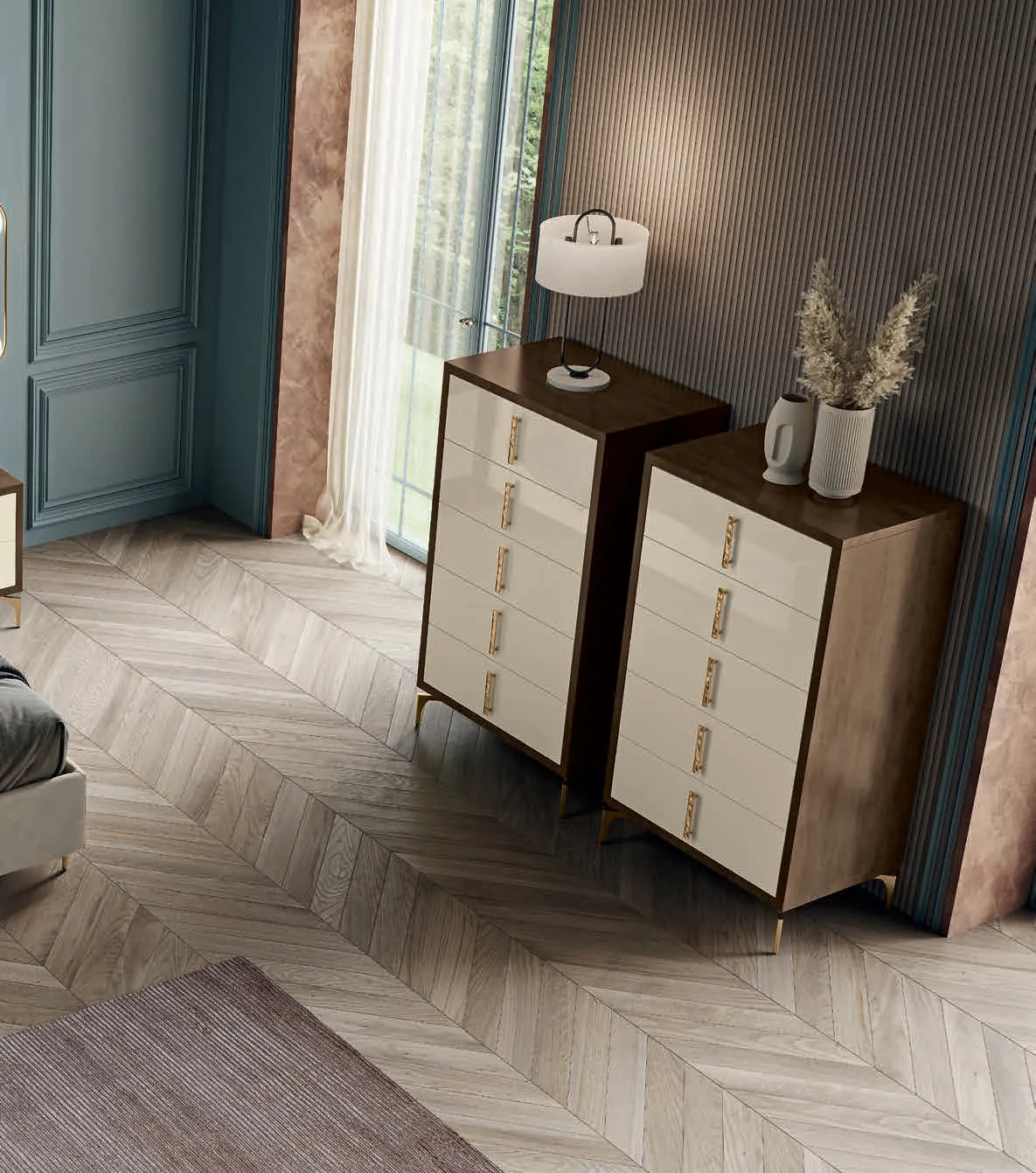 Settimino e comò Tiffany Euro Design tortora con struttura effetto bronzo