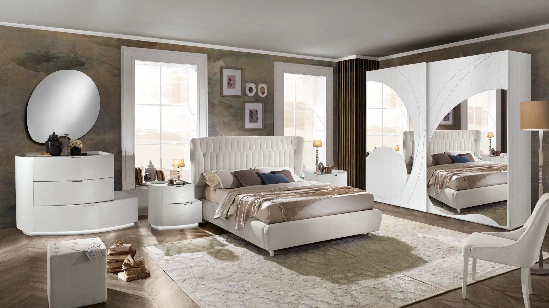 Camera Dolcevita Euro Design composizione 154 con letto Iris e armadio Adone a specchio