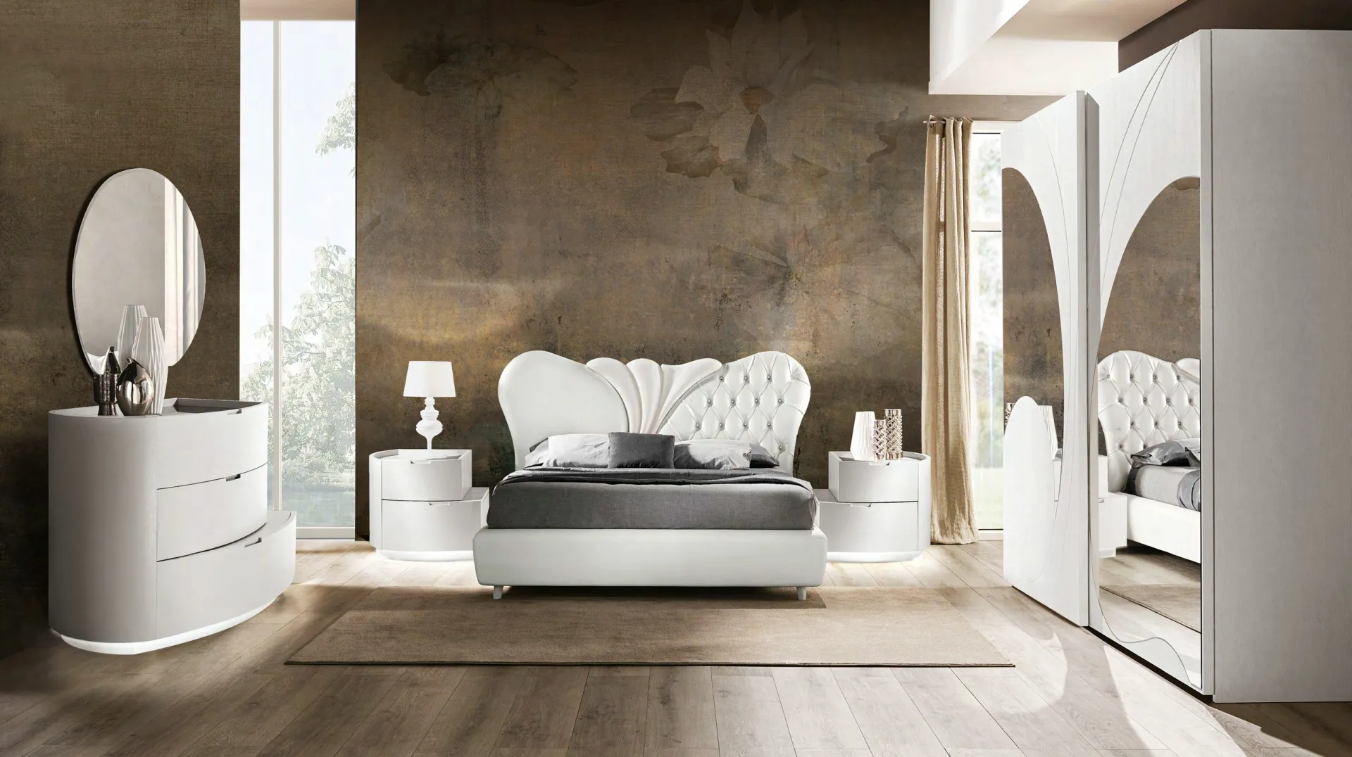 Camera Dolcevita Euro Design composizione 151 con letto Fiocco e specchiera ovale