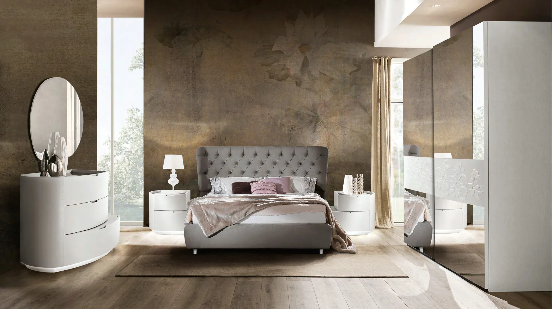 Camera Dolcevita Euro Design composizione 156 con letto Viola grigio e armadio Artemide