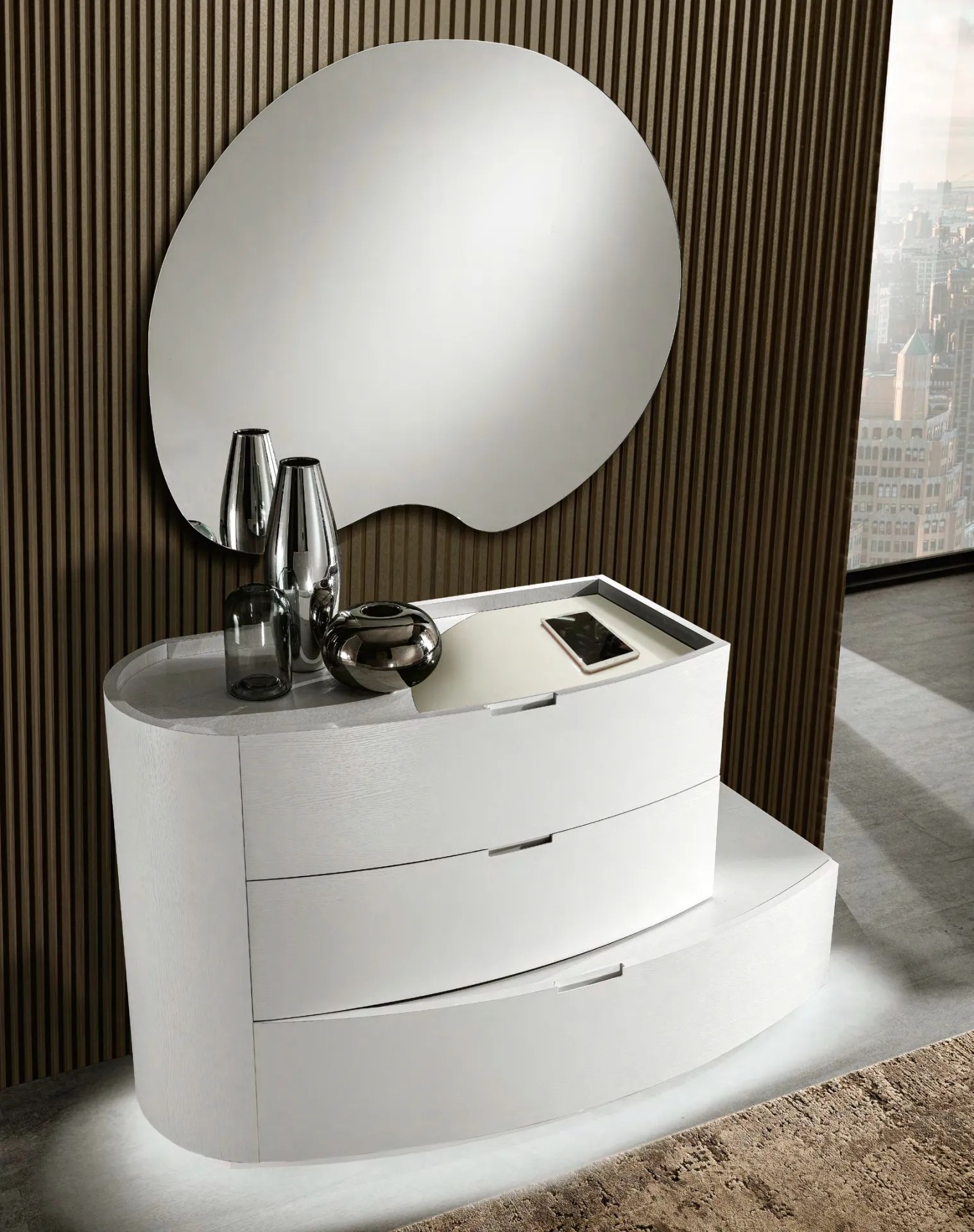 Comò Dolcevita Euro Design bianco con specchiera ovale Fiocco