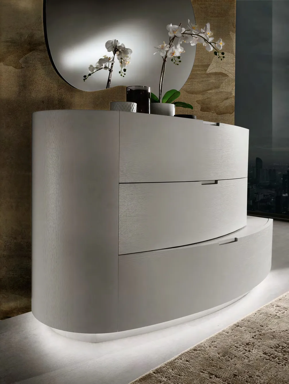 Comò Dolcevita Euro Design in frassino grey con luce nello zoccolo