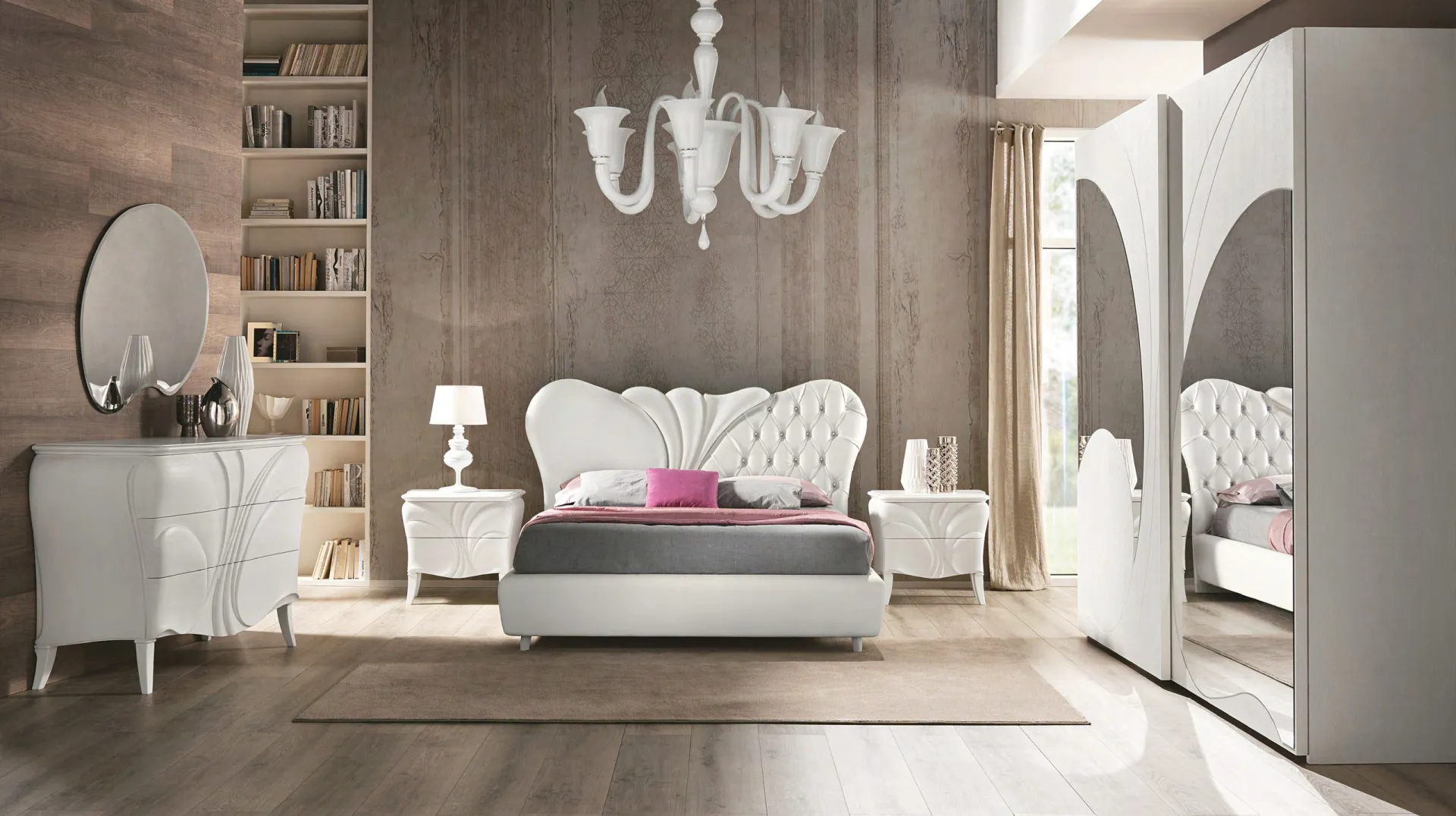Camera da letto Fiocco Euro Design composizione 72 con armadio Adone a specchio