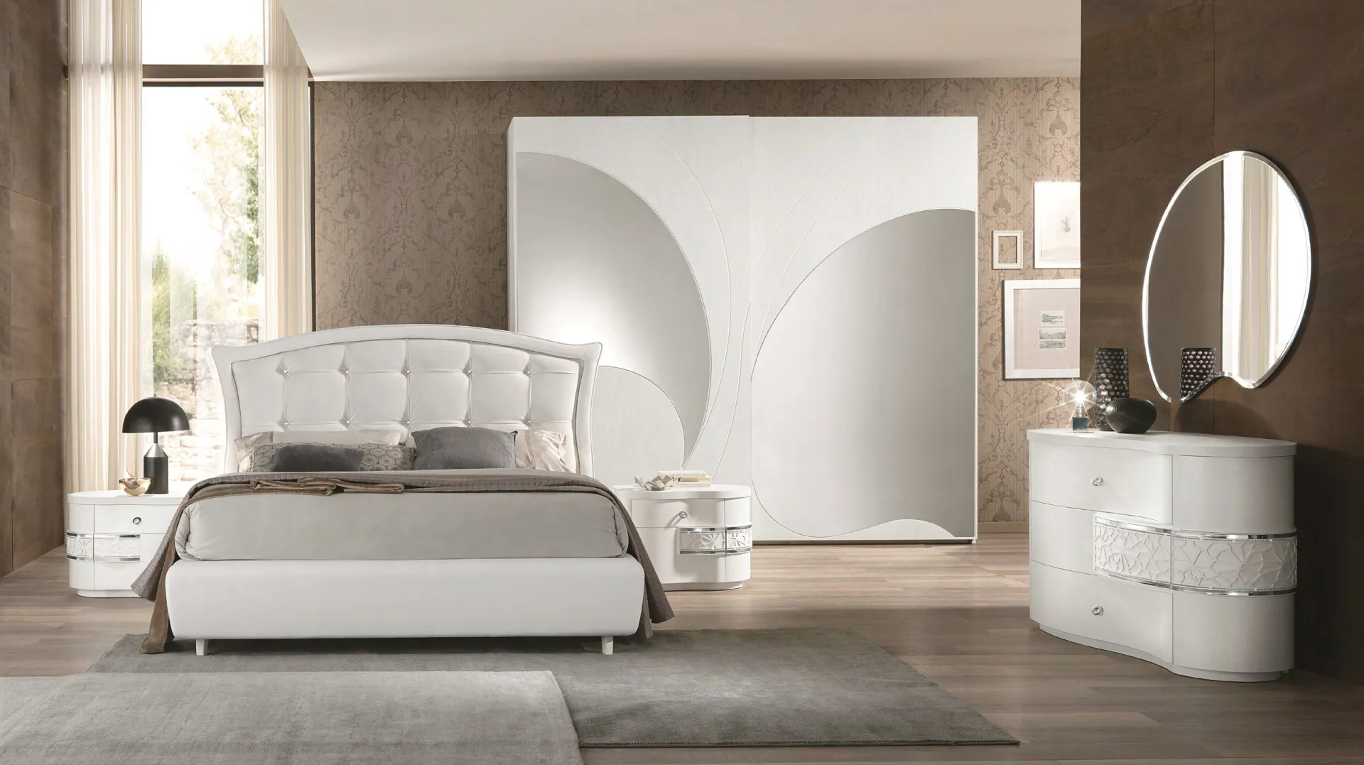 Camera Nuvola Euro Design composizione 76 con letto Vittoria e armadio a specchi