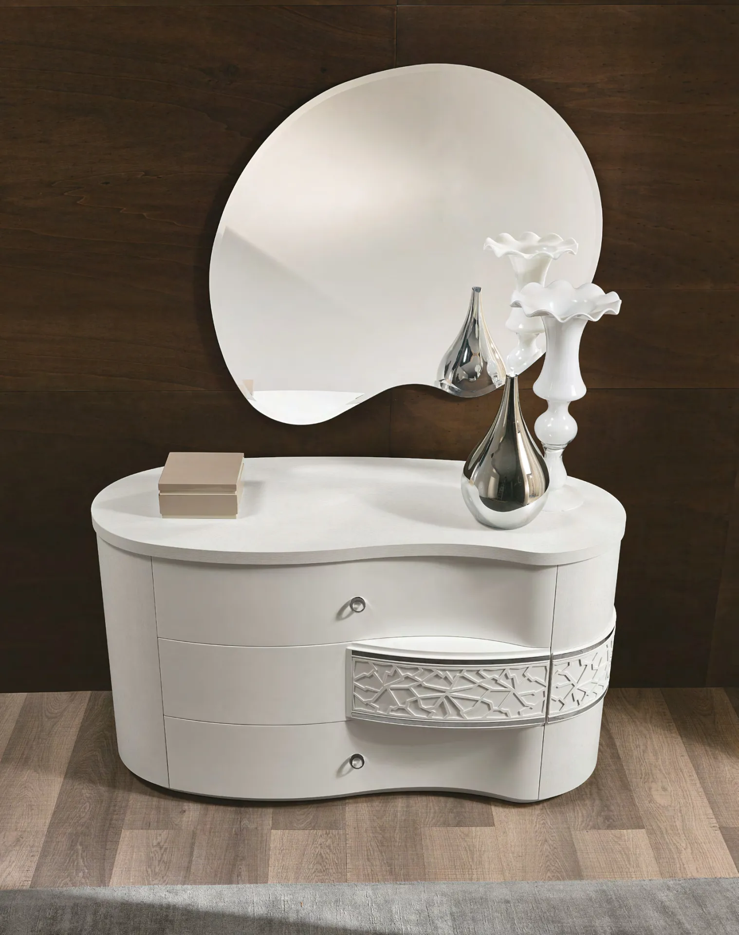 Comò Nuvola Euro Design con cassetto a onda e specchiera Fiocco