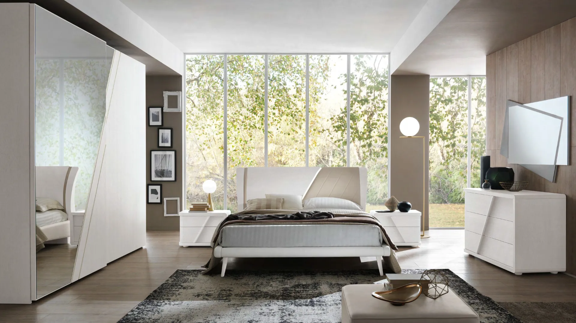 Camera da letto Orizzonte Euro Design composizione 102 con letto curvo tortora