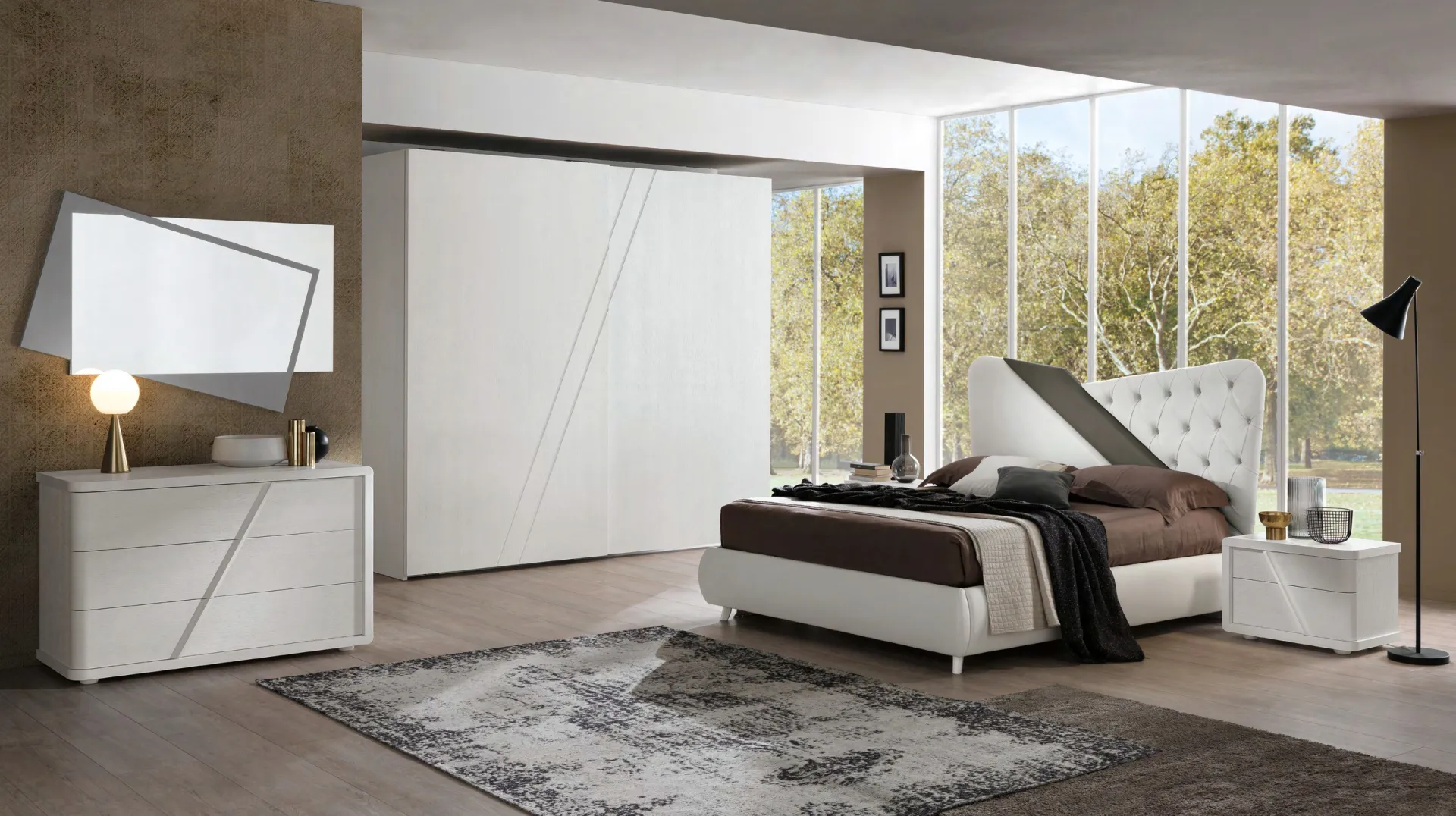 Camera Orizzonte Euro Design composizione 105 con letto Levante capitonné