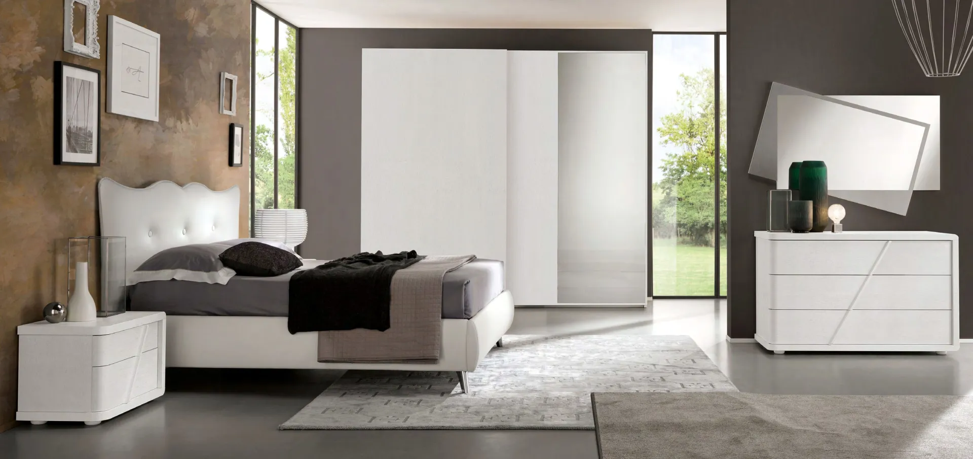 Camera Orizzonte Euro Design composizione 104 con letto Queen bianco