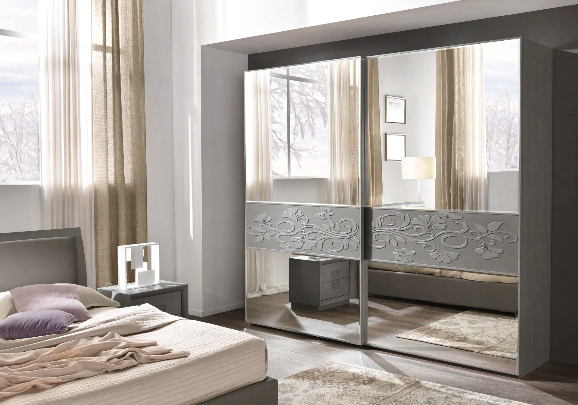 Armadio Artemide Euro Design in frassino grey con specchi esterni