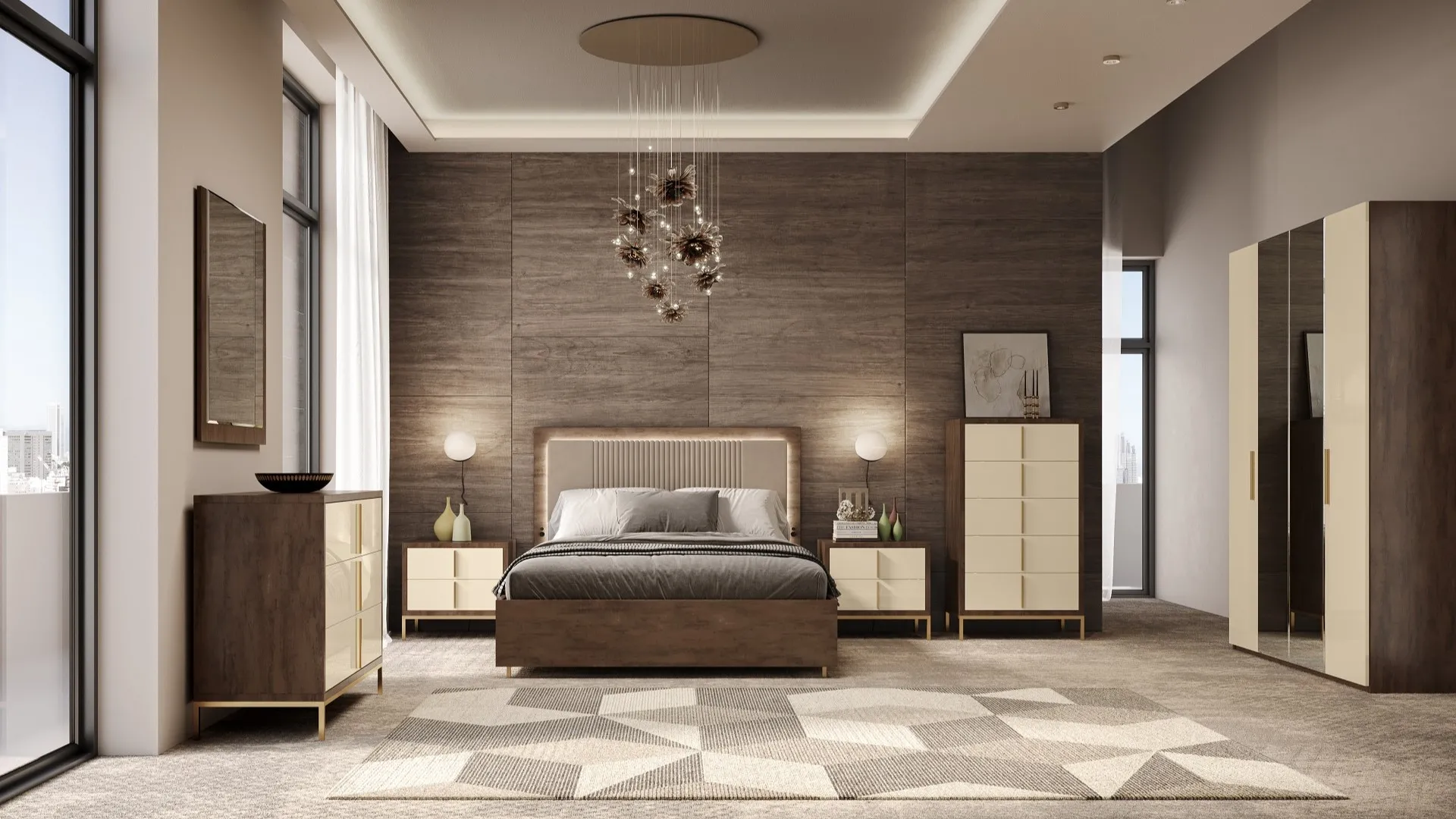 Camera da letto Zara Euro Design avorio con letto in velluto