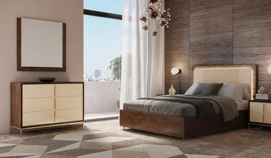 Comò Zara Euro Design avorio con piedini oro e letto