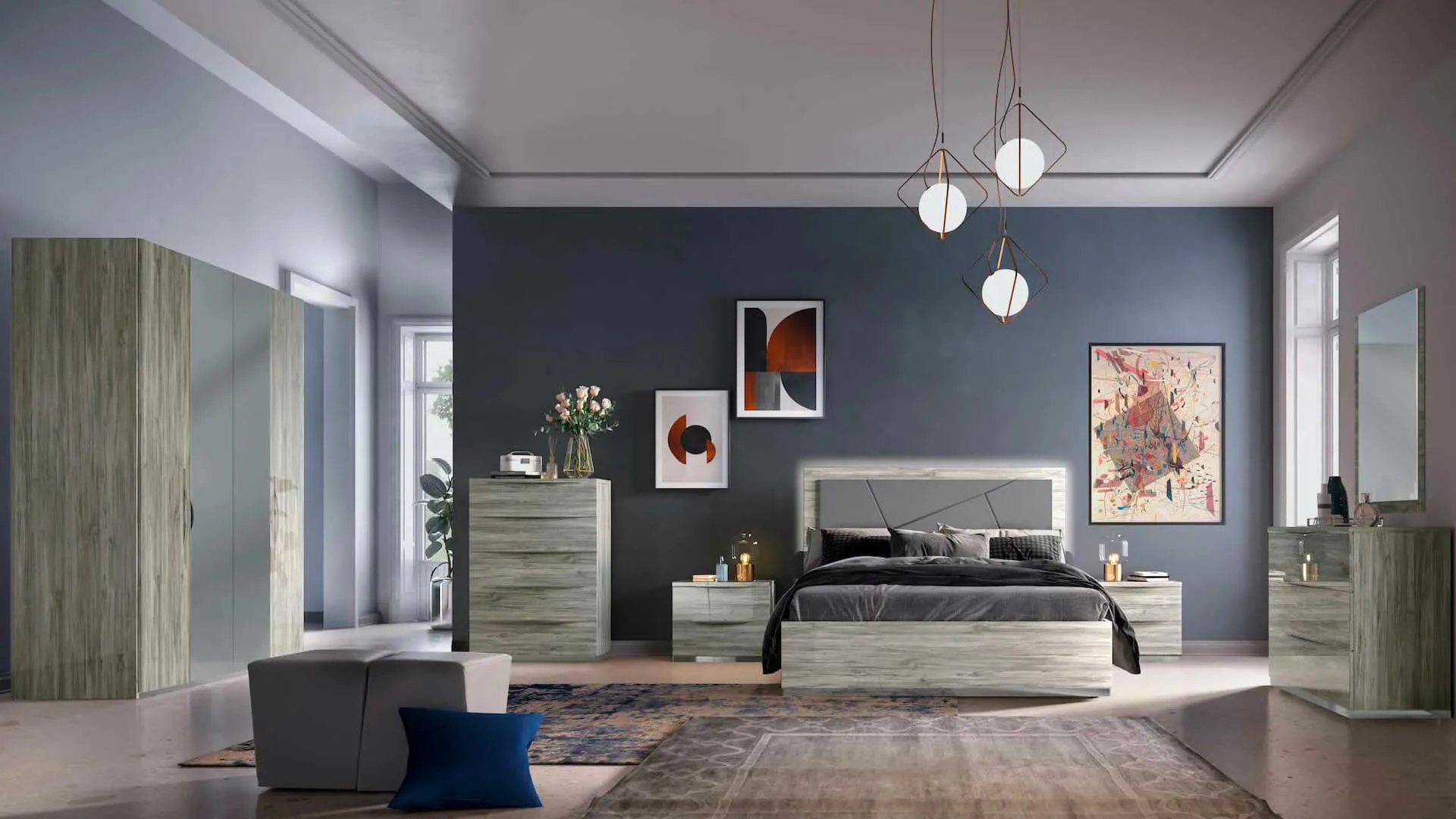 Camera da letto Diana Euro Design in legno grigio lucido