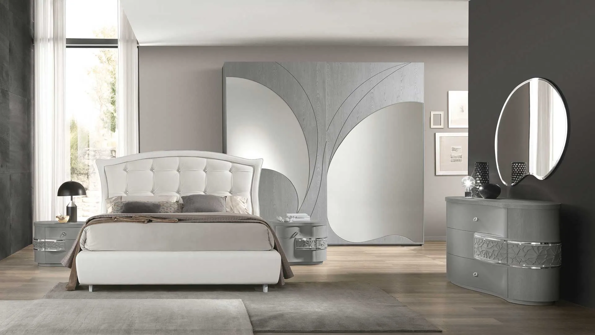 Armadio Adone Euro Design in frassino grey con specchi