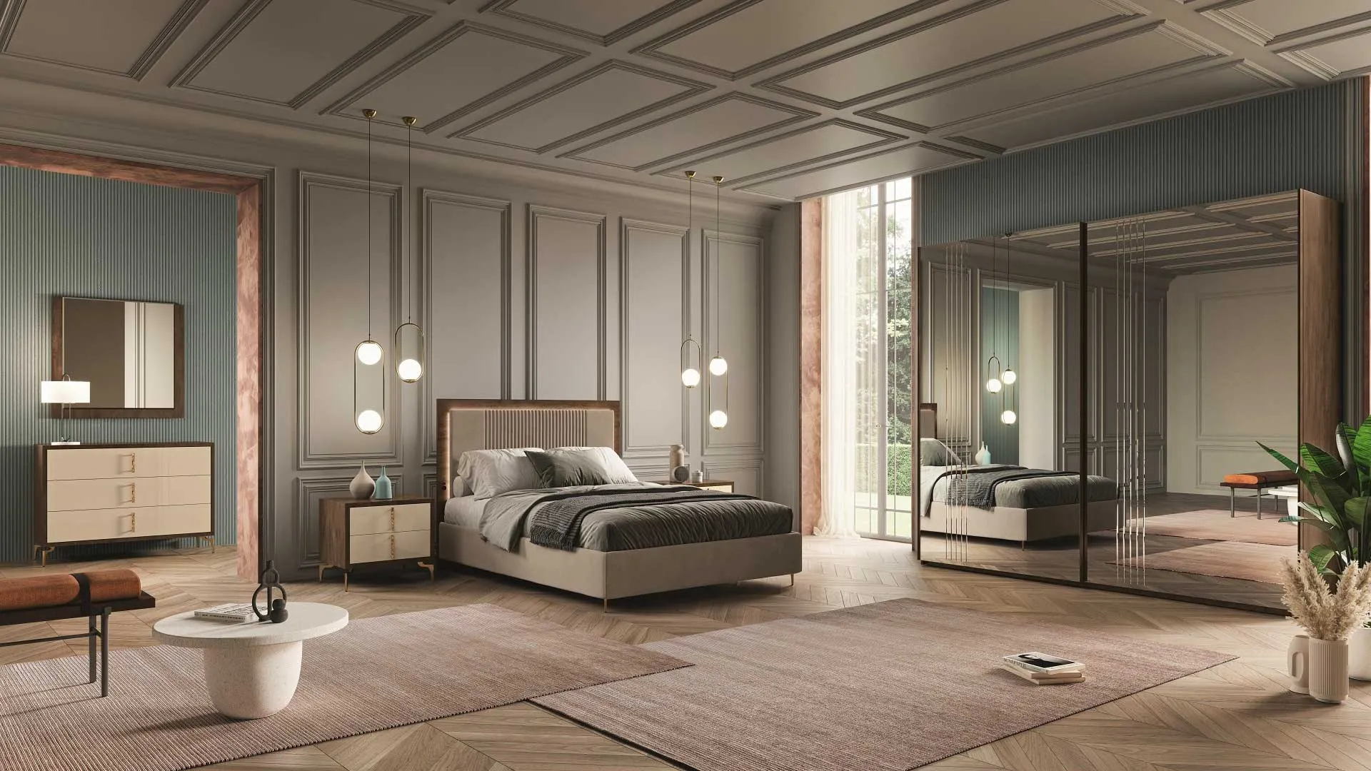 Letto imbottito Zara Euro Design con testiera trapuntata e cornice bronzo