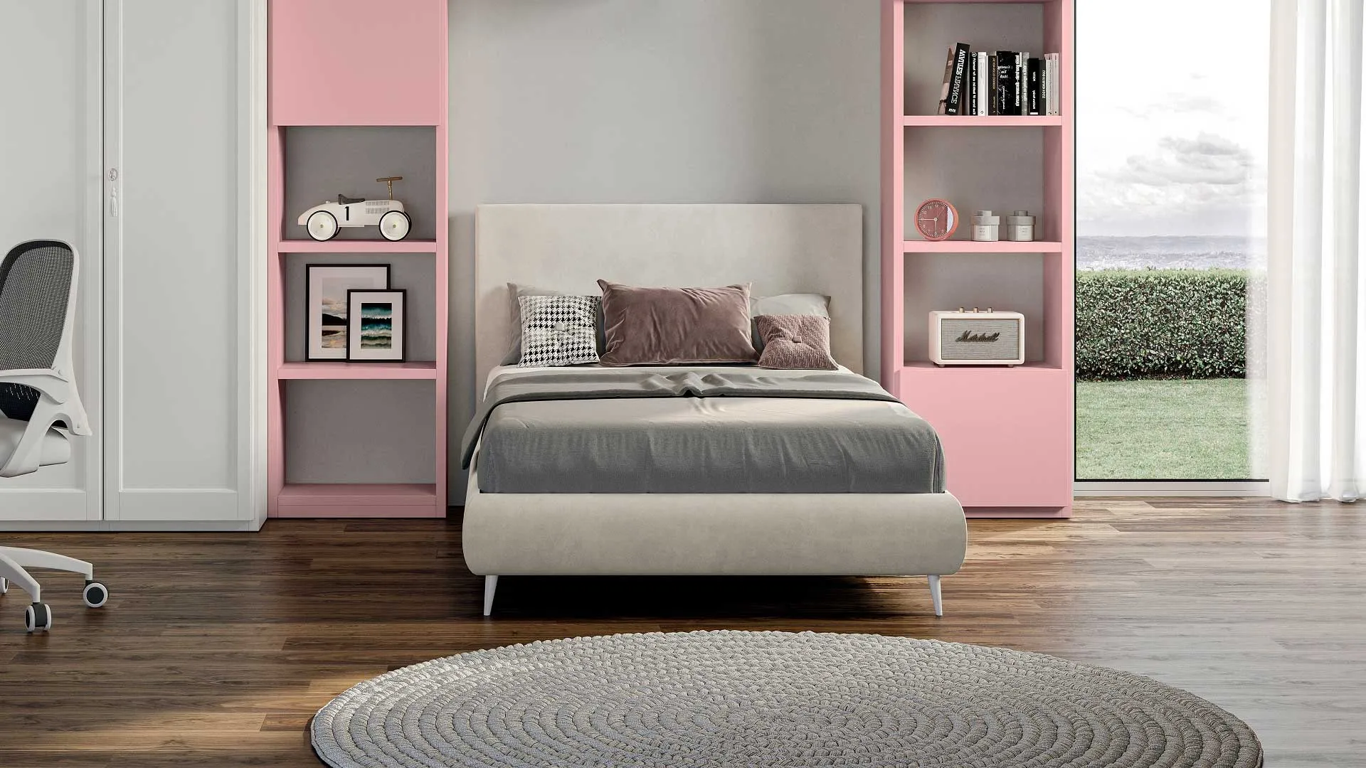 Letto imbottito Time Euro Design in camera con libreria