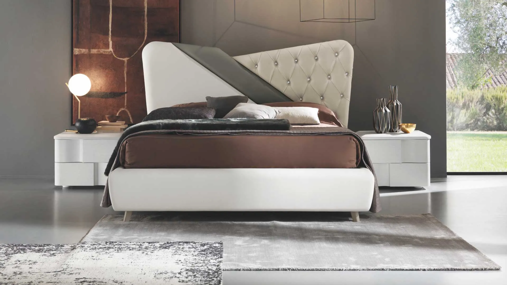 Letto Levante capitonné Euro Design con cristalli