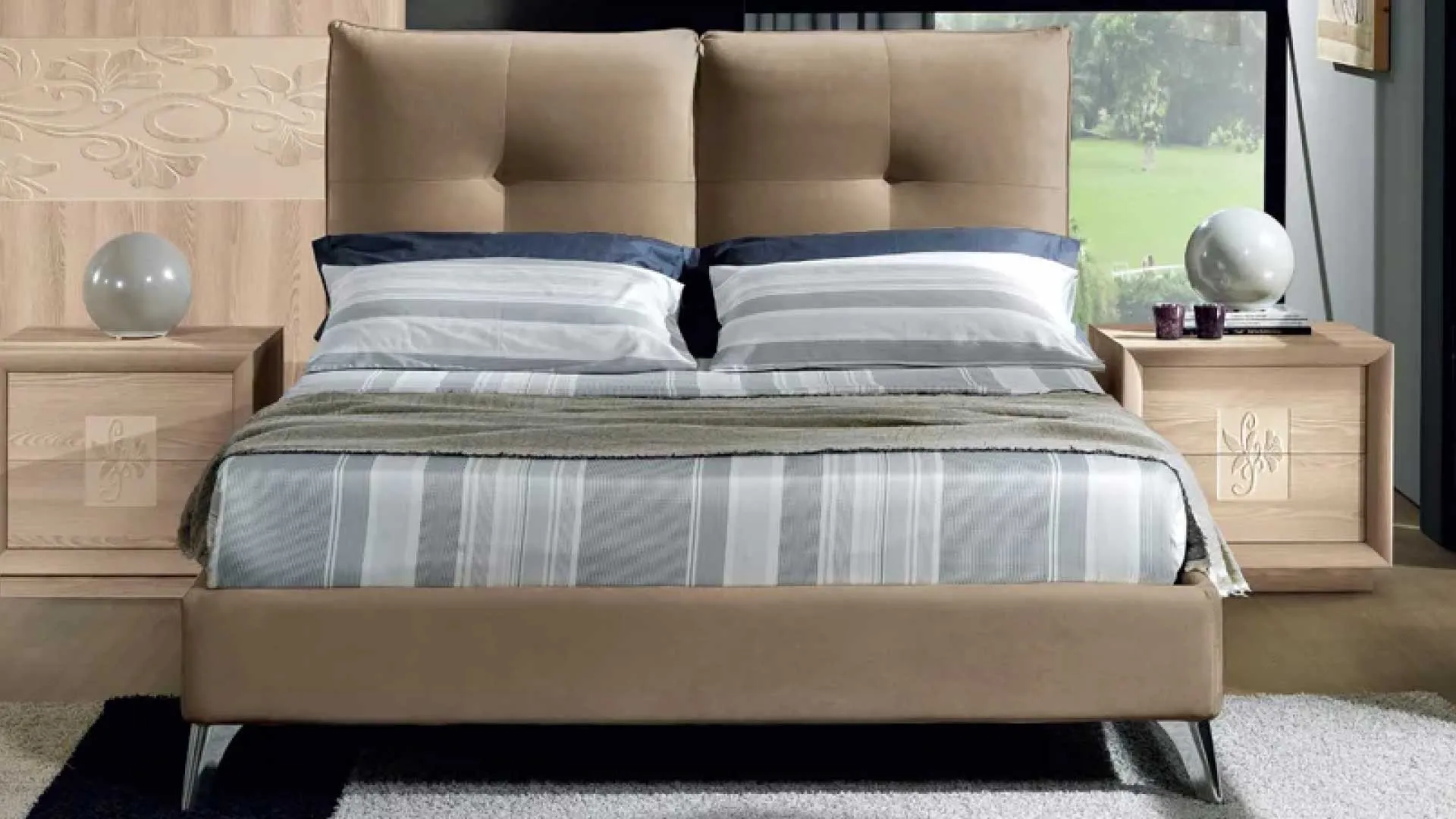 Letto imbottito Kira Euro Design in tessuto nabuk