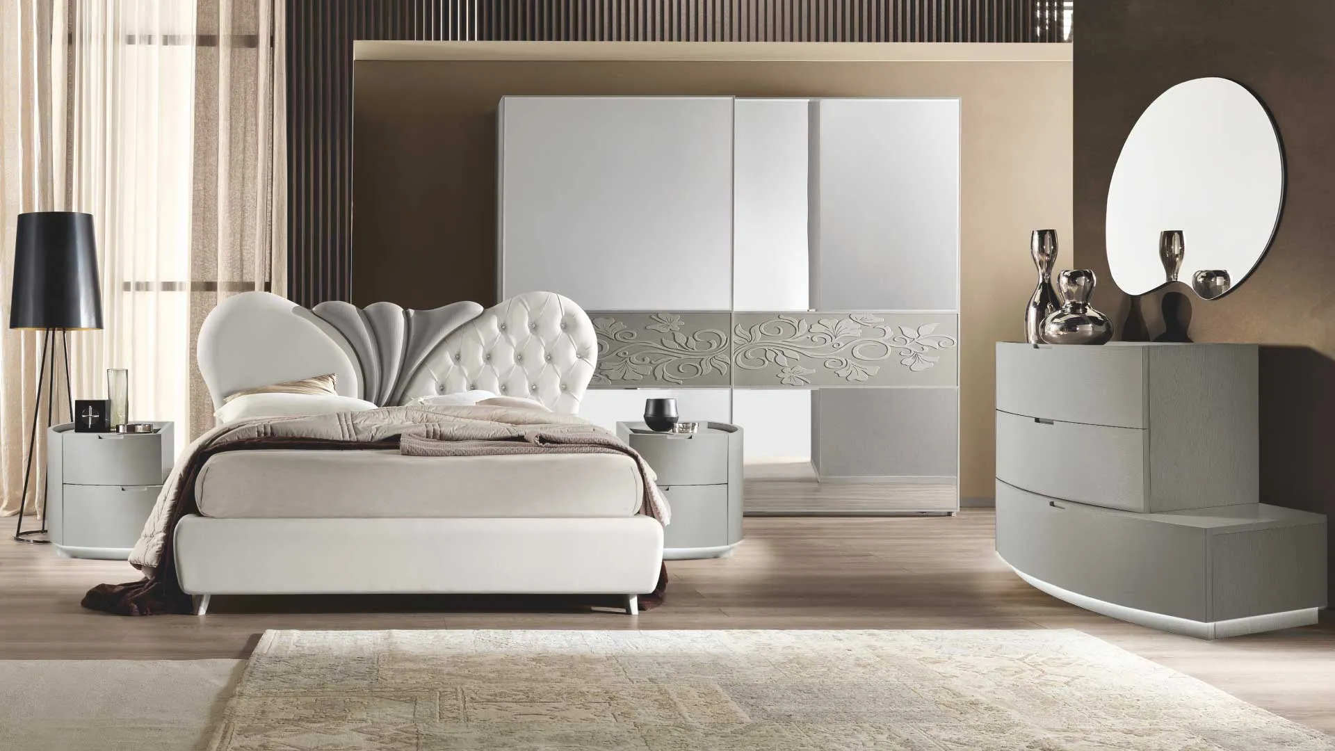 Letto Fiocco Euro Design in frassino grey con cristalli