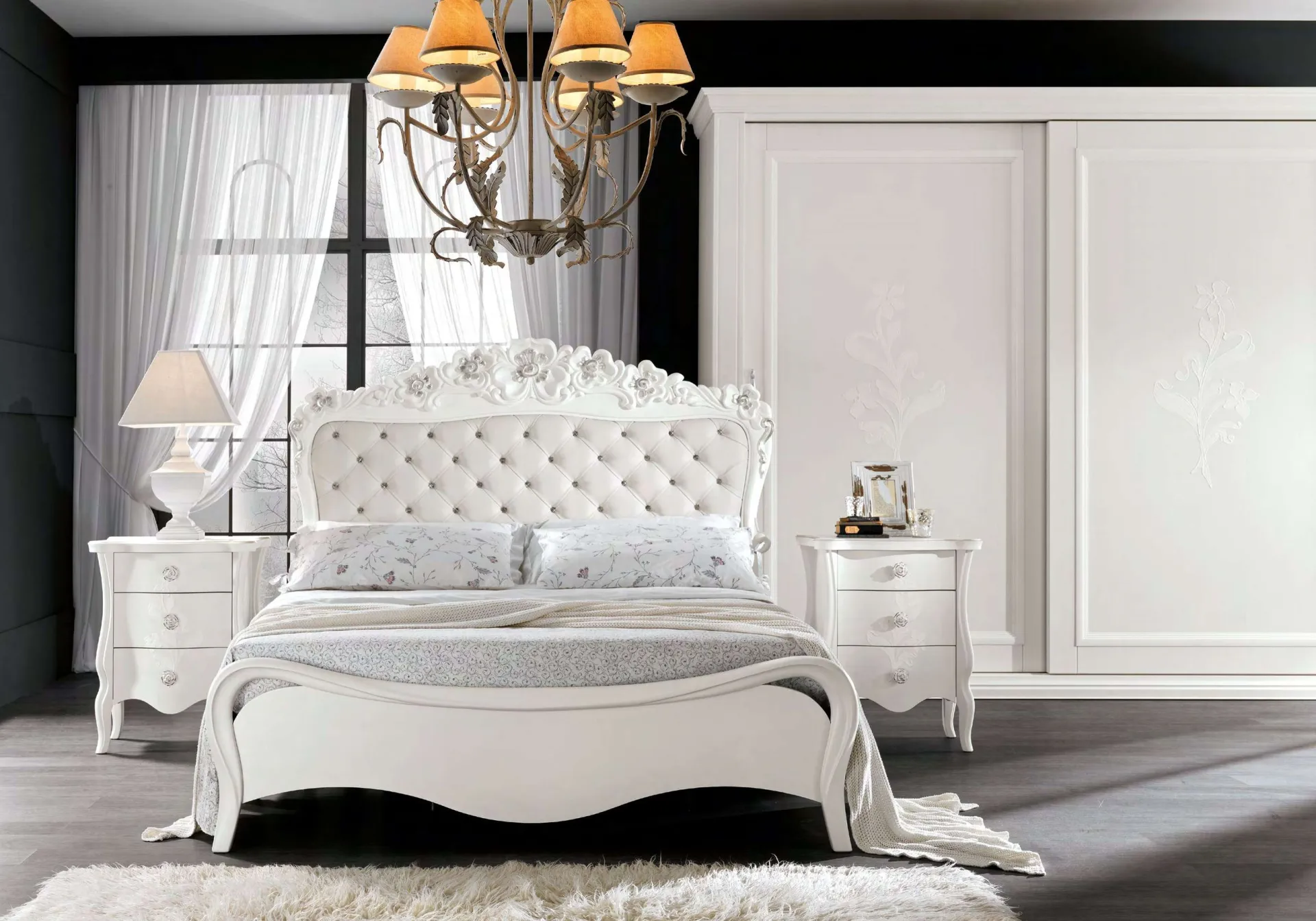 Camera Les Fleurs de l'Amour con letto Medea Euro Design laccato bianco