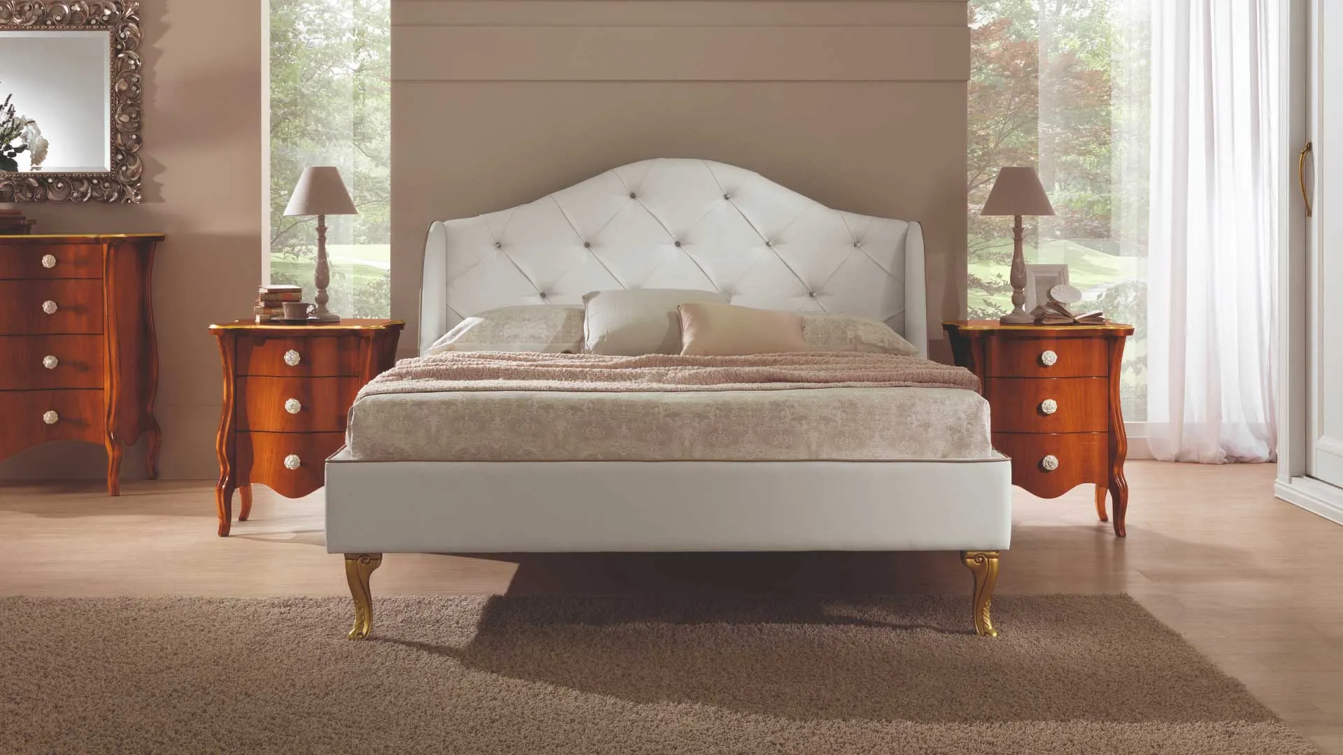 Letto imbottito Eros Euro Design in ecopelle bianca