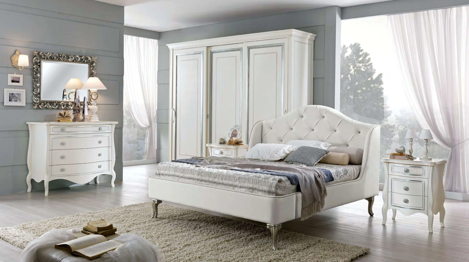 Camera con letto Eros Euro Design, trittico Leopardi e armadio Giotto