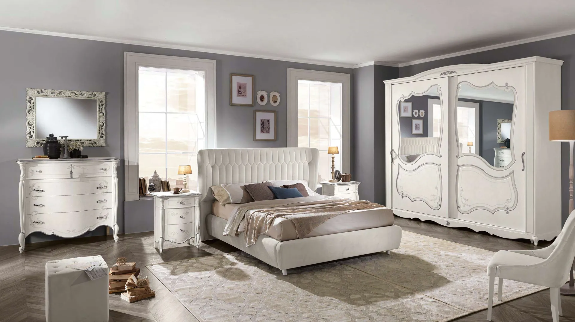 Camera da letto Ermes Euro Design composizione 135 bianca con armadio a specchi