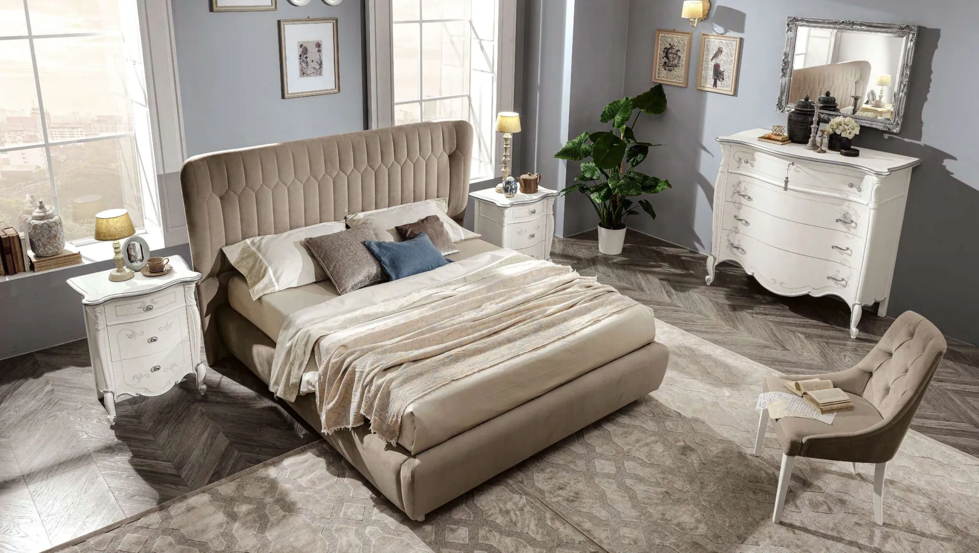Camera Ermes Euro Design con letto Iris marrone e poltrona Cloe