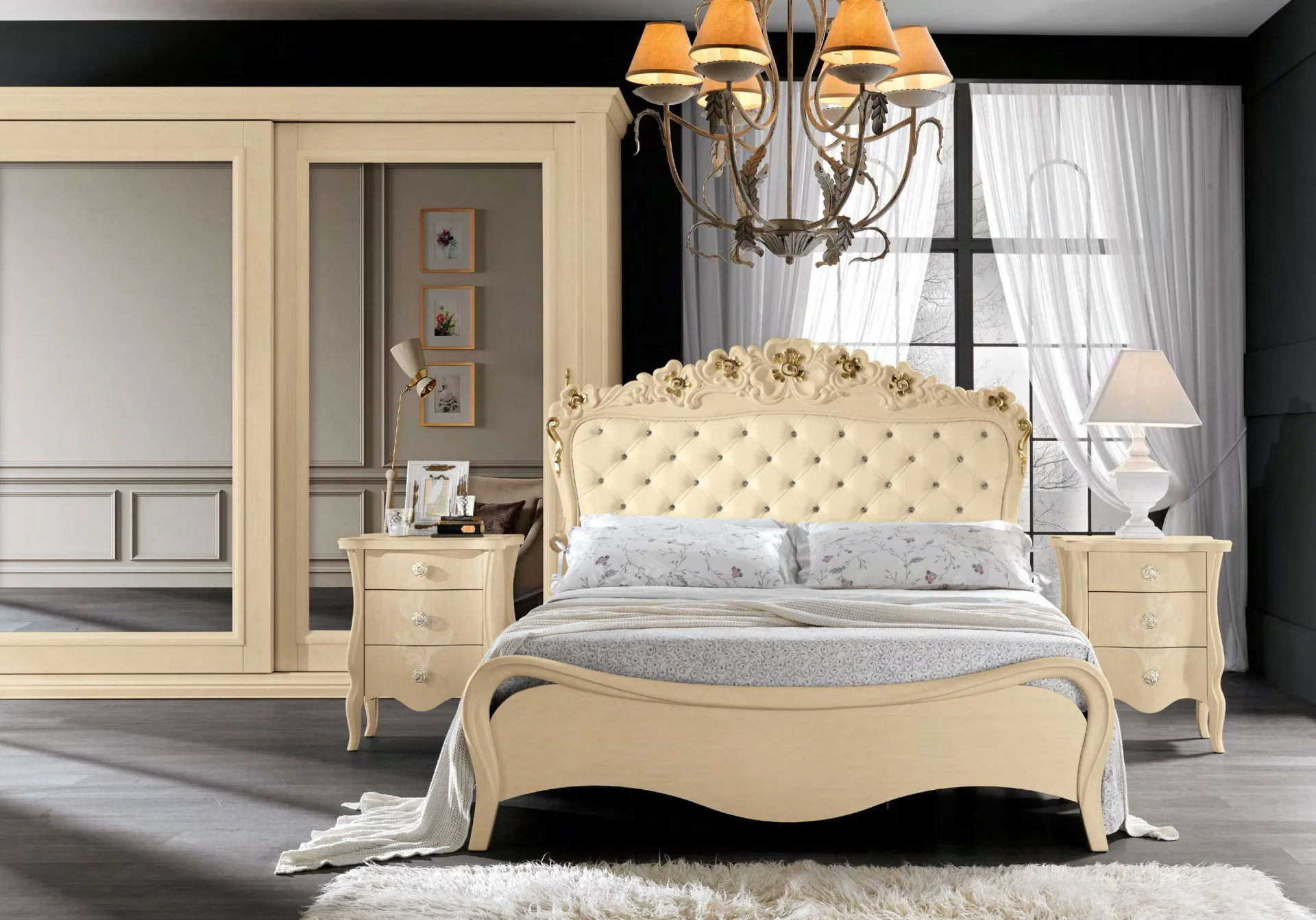 Camera Les Fleurs de l'Amour Euro Design beige con armadio a specchi