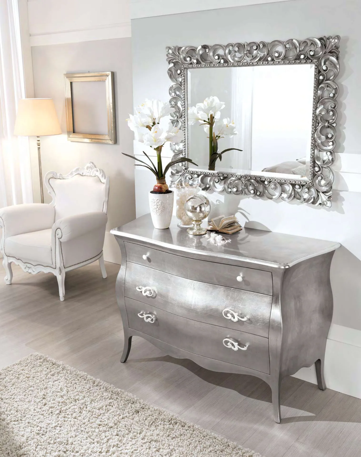Comò Alfieri Euro Design in foglia argento