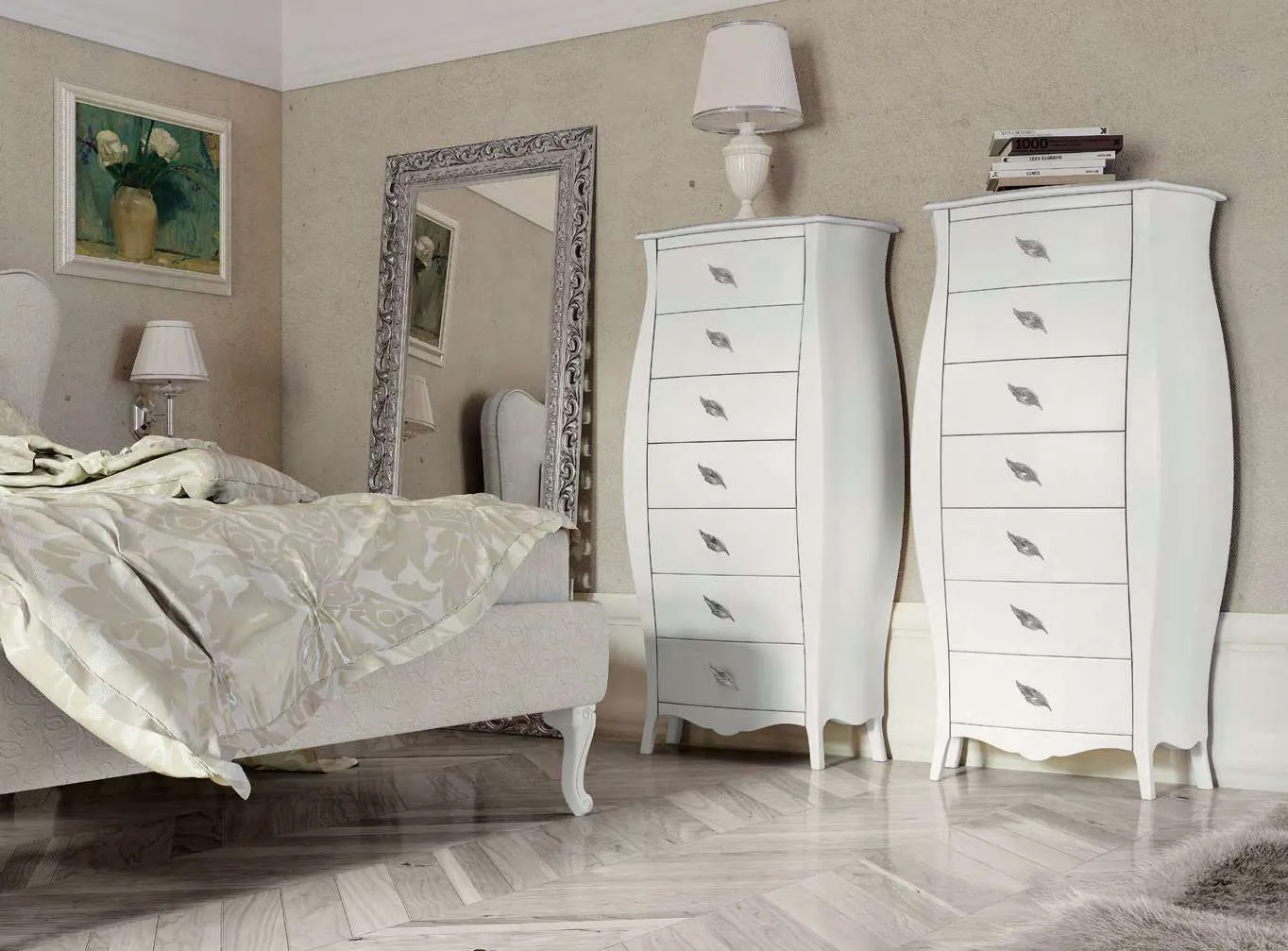 Settimino Alfieri Euro Design laccato bianco accanto al letto