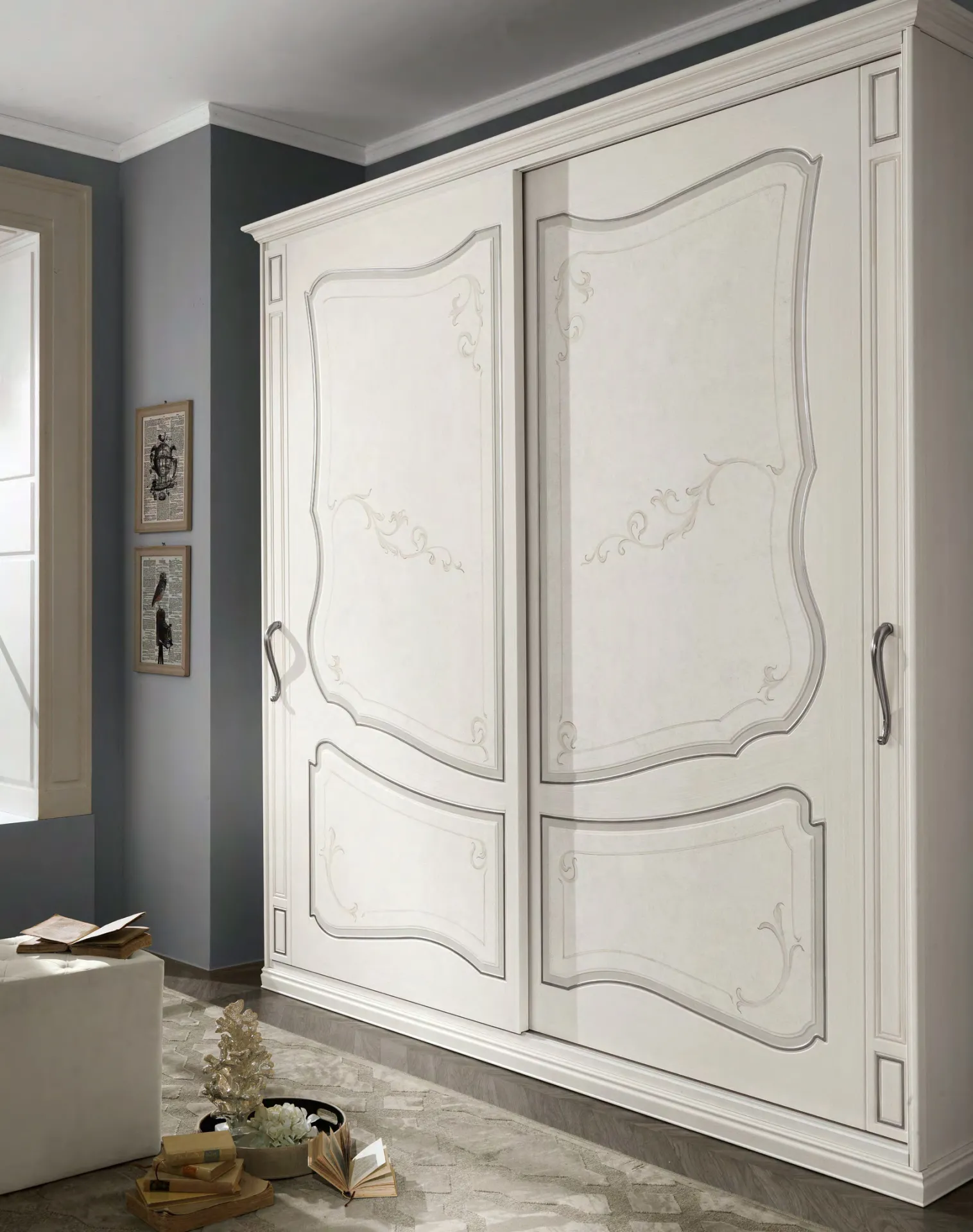 Armadio Teseo Euro Design bianco con fiore tono su tono