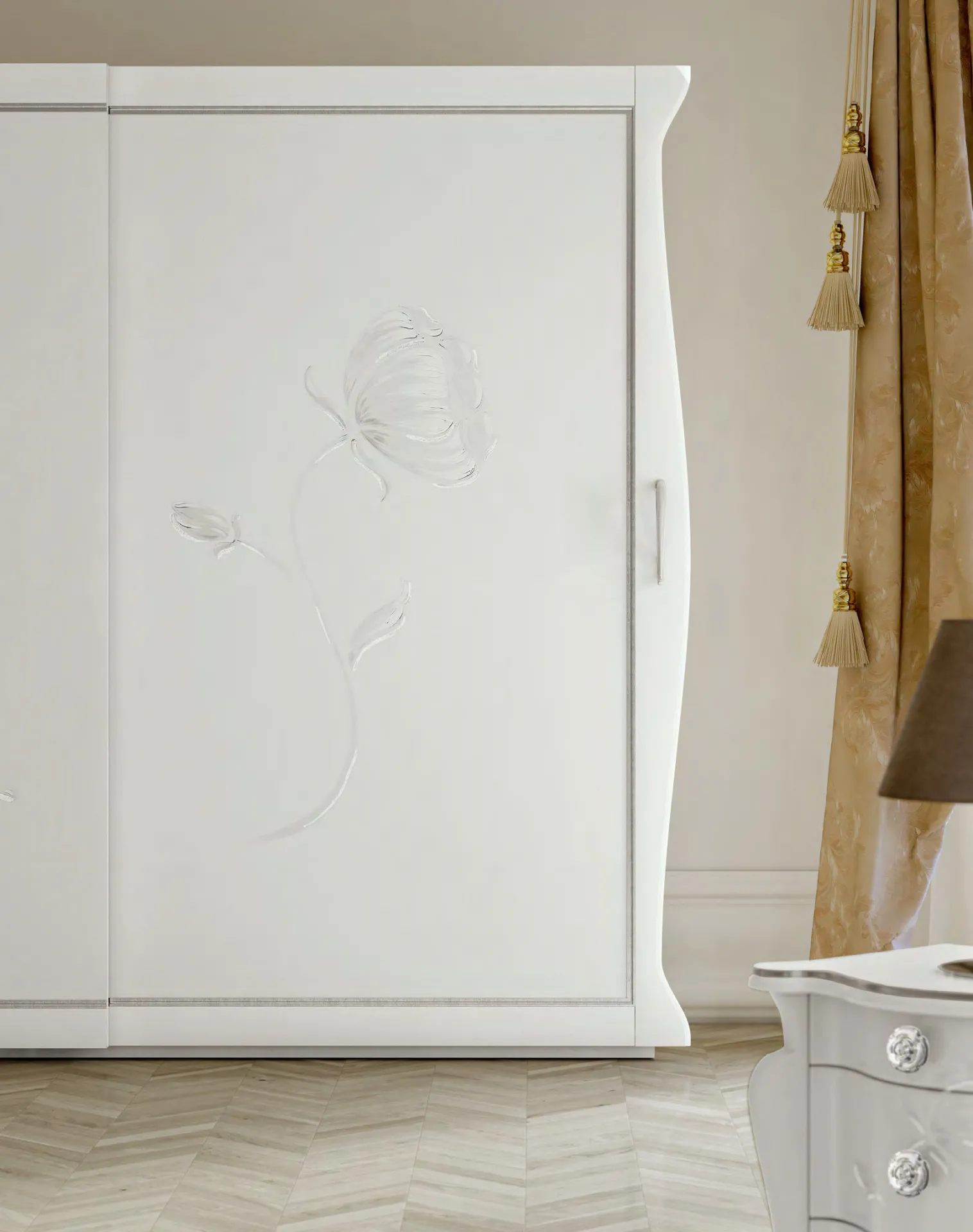 Armadio Kevin Euro Design laccato bianco con fiore tono su tono