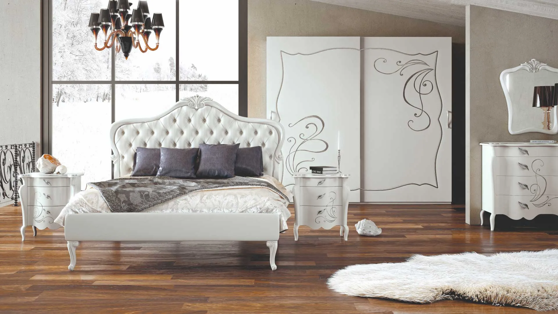 Letto Corinne Euro Design in legno patinato bianco
