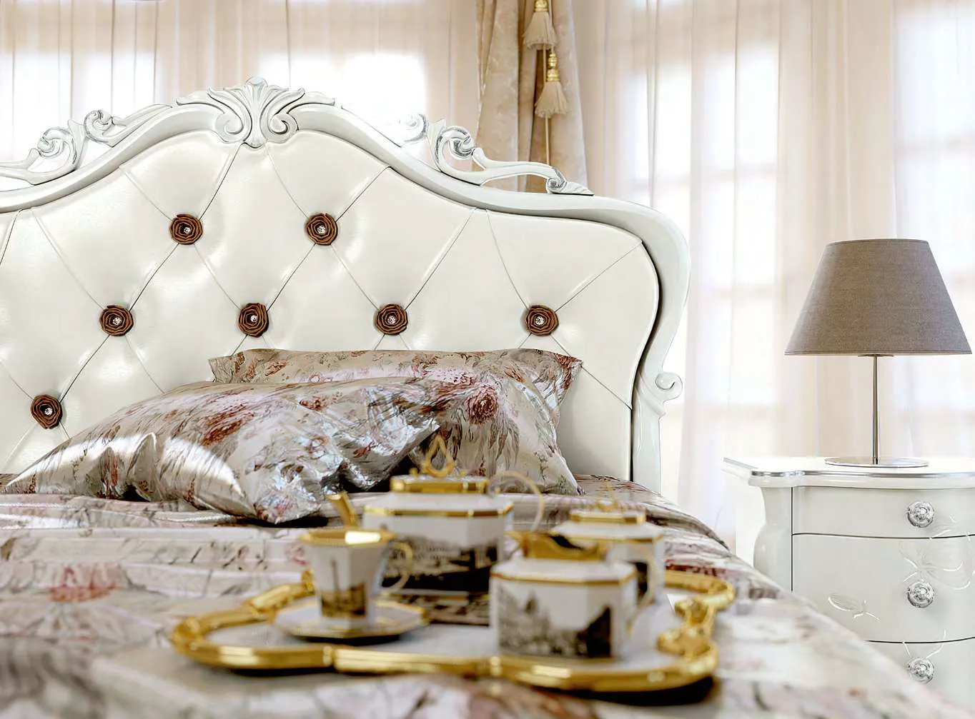 Testata del letto Corinne Euro Design con bottoni Swarovski